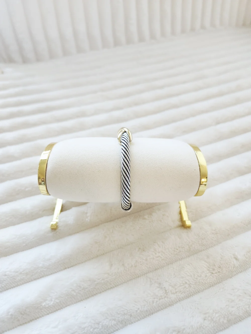 Twisted Cable Bracelet with Gold X Accent — Black and Silver